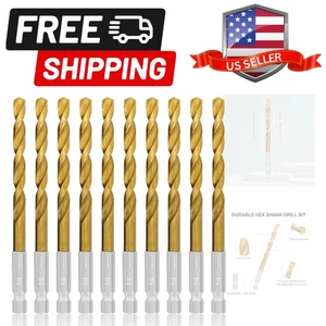 10 Stck. 1/4 Zoll Titanbeschichtet Spiral Sechskantschaft Bohrer Bit Set, 135 Grad Spitze HSS... - Bild 1 von 8