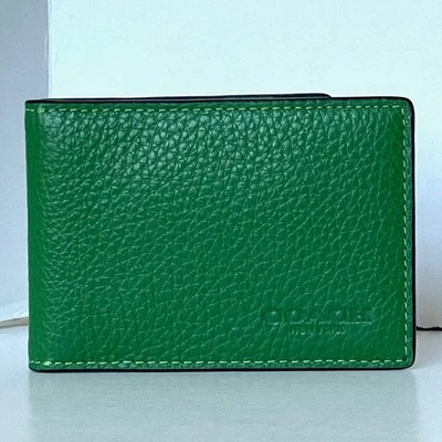 Coach Compact Billfold ID Wallet Mens Kelly Green Slim Leather Bifold CM167 - Image 1 of 4