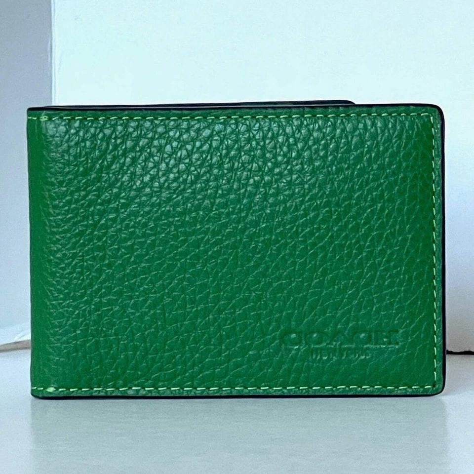 Coach Compact Billfold Wallet - CM167 Kelly Green Refined Pebble Leather -