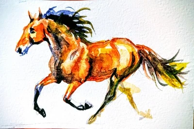 Arte para correr caballos Aceo, pintura acuarela original regalo amante del caballo 3x4,4" Foto 1 de 4