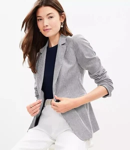 ANN TAYLOR LOFT Blazer Azul Blanco Rayas Seersucker GRANDE Mujer Carrera Nuevo sin Etiquetas - Imagen 1 de 12