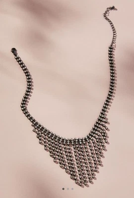 NWT Anthropologie Tiered Crystal Fringe Necklace Black - Image 1 of 4
