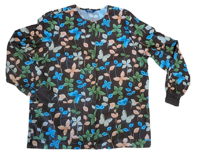Scrub Wear Scrub Jacket, Brown Autumn Print, No Size Tag See Measurements L/XL? - Image 1 of 4