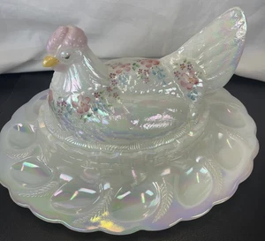 Fenton Hen On Nest Egg Platter Vintage Iridescent #91/950 Created Hand Painted - Picture 1 of 24
