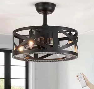 NEW ANTOINE 17” Indoor Black Farmhouse Caged Ceiling Fan W/Lights&Remote B61 - Picture 1 of 4