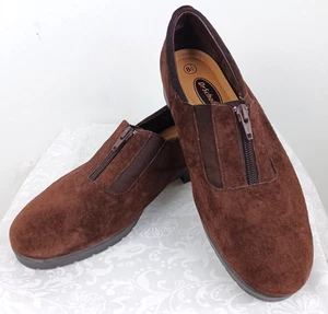 Dr Scholls Shoes Womens 8.5 Dixie Loafers Brown Leather Front Zip Casual Low - Picture 1 of 10