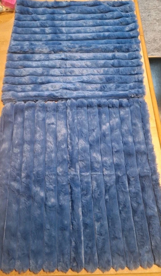 2 Faux Fur Throw Pillow Covers 18x18 Striped Velvet Blue Soft Zip Enclosure  - Image 1 of 4