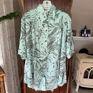 Vintage we be bop women’s 2x tunic top button up Hawaiian teal gading sea foam  - Picture 1 of 12