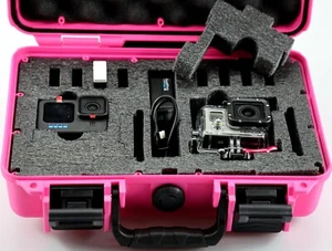 Boîtier rose Armourcae 909 + Top noir prédécoupé 2 GoPro Hero 12 11 10 Nanuk 909 mousse - Photo 1/4
