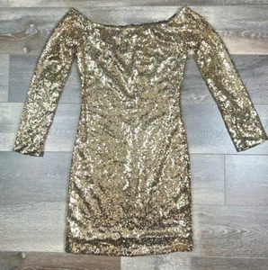 Neu mit Etikett Gianni Bini Celeste Party-Cocktailkleid mit Pailletten Gr. M goldfarben - Bild 1 von 16