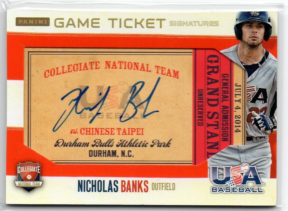 Nick Banks Autograph USA RC Baseball Card Texas A&M Washington Nationals - Image 1 of 1