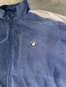 BMW Jacket Men's XL Blue Nylon Mesh Lined Windbreaker Worker Mock Neck Full-Zip - Picture 1 of 15
