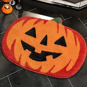 Halloween Bathroom Fall Pumpkin Rugs Non Slip Mats Washable Absorbent Orange - Picture 1 of 6