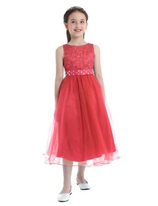 Girls Sequined Mesh Flower Dress Princess Pageant Wedding Birthday Party Dress - Picture 1 of 93