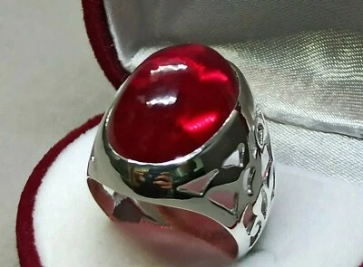Cabochon Deep Red Ruby Mens Ring Sterling Silver 925 Roby Handmade Yaqoot Ring — 第 1/4 张图片