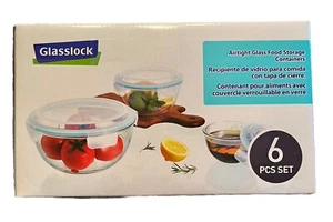 Glasslock 6 Piece Glass Round Food Storage Airtight Containers Tempermax NIB New - Picture 1 of 5