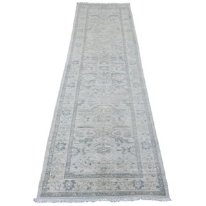 2'9"x9'10" White Heris All Over Design Pure Wool Hand Knotted Runner Rug R20647 - Picture 1 of 6