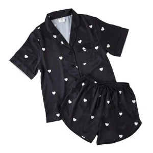 Luxurious Silk Pajamas Women Satin Two-Piece Pajama Sleepwear Black Pack of 2 - Picture 1 of 5