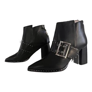 Tosca Blu Studio  **BLACK** Leather Ankle Buckle Boots - Picture 1 of 8