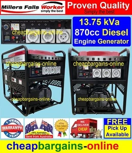 13.75kVa SENCI DIESEL GENERATOR ELECTRIC START 15 Amp + 32 Amp 240V OUTLETS AVR - Picture 1 of 12