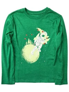 Boys Green Long Sleeve Astronaut Christmas T-Shirt Tee Shirt - Picture 1 of 2