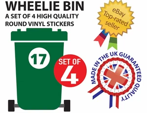 WHEELIE BIN STICKERS YOUR PERSONALISED HOUSE NUMBERS Set of 4 stickers - Picture 1 of 3
