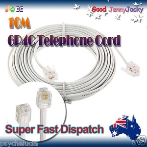 10m 6P4C RJ11 RJ12 Telephone ADSL Straight Pin Line Cord Cable White Made in AU - Bild 1 von 1