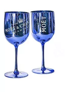 Set of 2 Moet & Chandon Champagne Shiny Blue Acrylic Goblet Glasses Cups - Picture 1 of 4