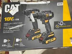 KIT COMBINADO DE TALADRO PERCUTOR INALÁMBRICO SIN ESCOBILLAS Y ATORNILLADOR DE IMPACTO CAT DX12K 18V CON ESTUCHE - Imagen 1 de 6