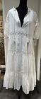En Saison Women's Cotton V-Neck Lace Sleeve Midi Dress Off White Size S Tiered