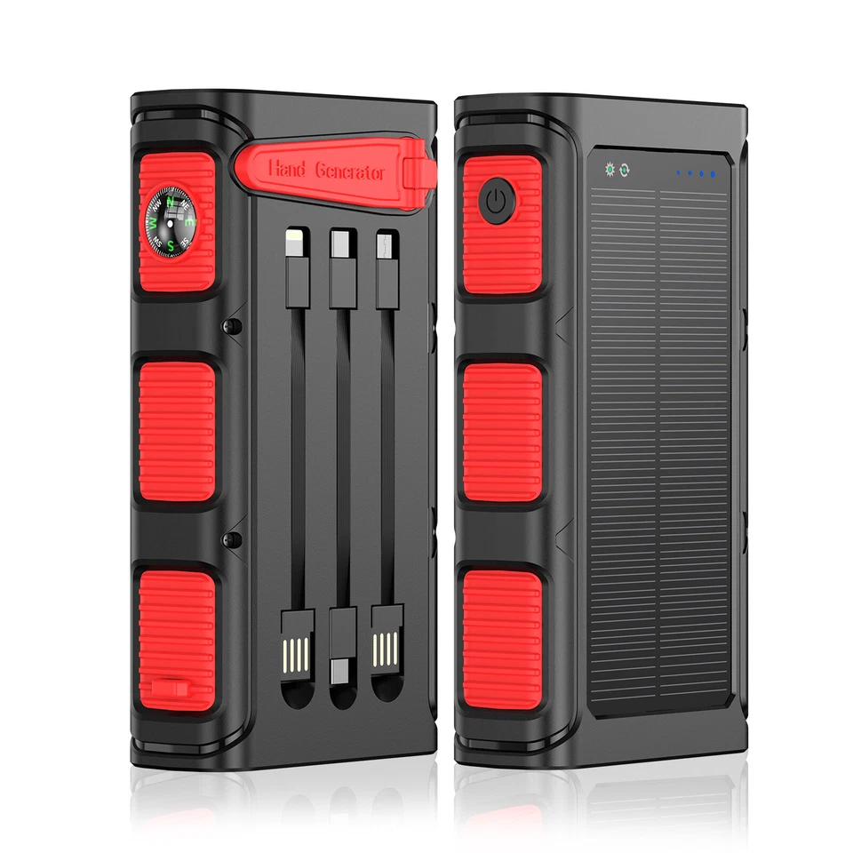 10000mAh Hand Crank PD20W Solar Power Bank Charger Built in Cables Fast Charging - Image 1 of 4