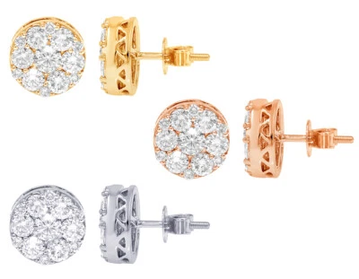 Aretes con racimo de diamantes reales VS Nova Solitaire de 3 quilates de oro de 12 mm de 14 quilates-EGL C... Foto 1 de 4