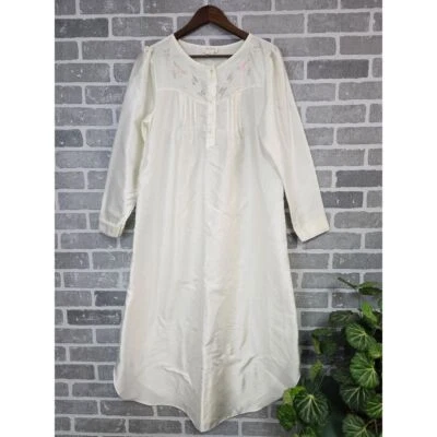 Camisón vintage Barbizon marfil satinado para mujer mediano floral suave forrado de franela Foto 1 de 4