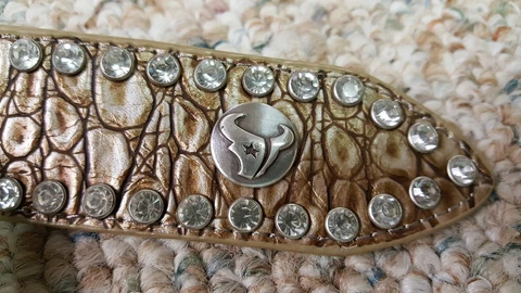 Houston Texans Beige Women Leather Belt Rhinestone Silver Glitz Bling M L XL XXL Cover