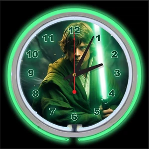 15" Luke Skywalker Star Wars Sign Double Neon Wall Clock Green Neon Light Saber - Picture 1 of 1