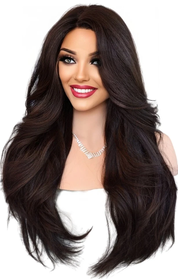 Swiss Lace Front Wig 4X4 Silk Top Handtied Heat Safe Color #4 Long Thick 1230 - Image 1 of 4