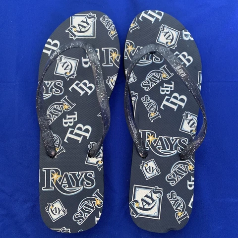 Tampa Bay Rays Flip Flop Women's Beach Baseball MLB Navy Blue Size 8 Cover