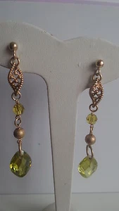 ORECCHINI DONNA PENDENTI ARGENTO DORATO COLOR ORO QUARZO CITRINO GIALLO VERDE - Foto 1 di 1