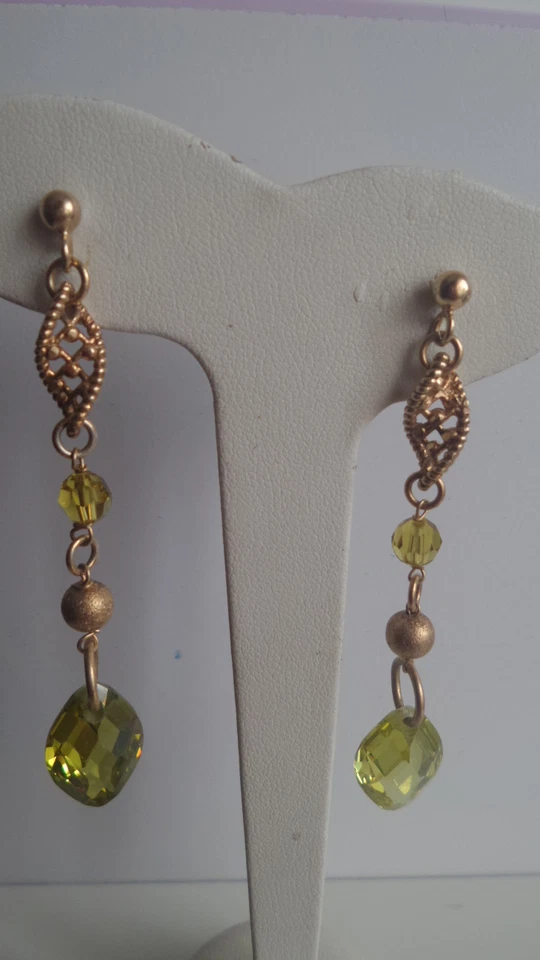 ORECCHINI DONNA PENDENTI ARGENTO DORATO COLOR ORO QUARZO CITRINO GIALLO VERDE - Immagine 1 di 1