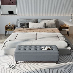 HOMCOM Sitzbank Polsterbank mit Stauraum, Bettbank mit Deckel, Leinenoptik, Grau - Bild 1 von 10