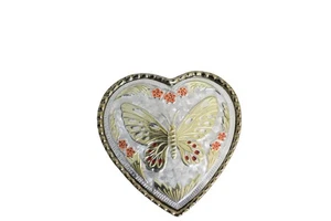 Hebilla de cinturón mariposa vintage en forma de corazón EE. UU. tono plateado dorado grabado occidental - Imagen 1 de 5