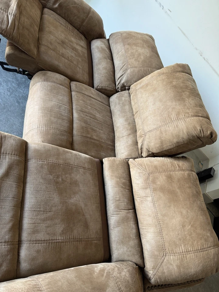 Ashley Furniture Dual Power Recliner, Premium Brown Suade - Image 1 of 4