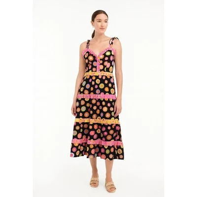 NWT CeliaB Dalia Tiered Polka Dot Midi Dress Black Ruffle Medium - Image 1 of 4