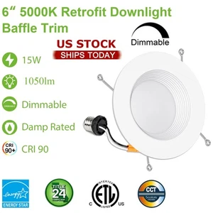 5/6 Inch Selectable CCT LED Recessed Lighting, Baffle Trim, Dimmable Can Lights - Picture 1 of 28