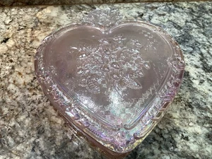 Fenton Pink Opalescent Covered Heart Shaped Box Strawberry Design - Picture 1 of 5