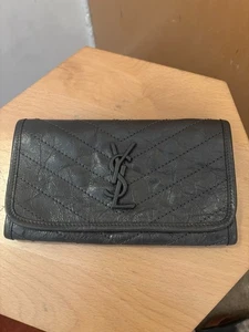 SAINT LAURENT grau Umschlag Matelasse Chevron Leder Umschlag Clutch Geldbörse - Bild 1 von 5
