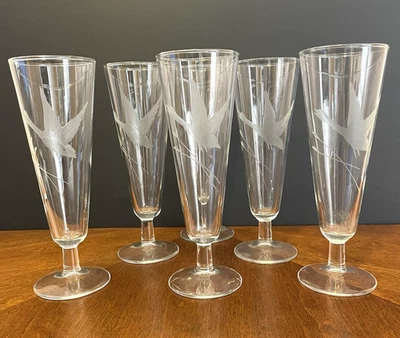 Juego de 6 vasos vintage Javit cristal grabado ganso MCM Pilsner, excelente estado Foto 1 de 4