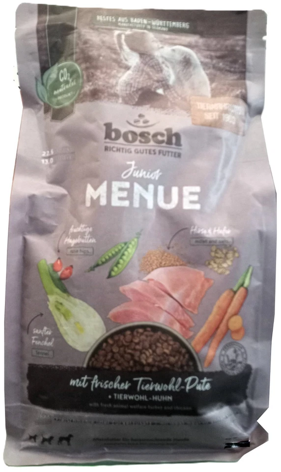 (€12,06/kg) Bosch Junior Menue mit Tierwohl-Pute Hafer Hirse Hundefutter 2,4 kg - Bild 1 von 1