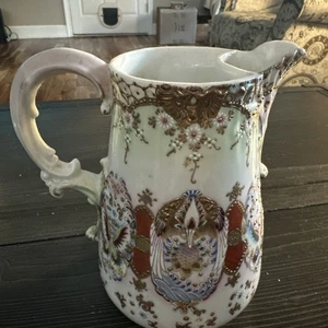 Antico vaso porcellana cinese brocca decorazione Moriage dipinto a mano ornato Satsuma - Foto 1 di 14
