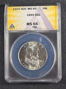 1955 U.S. Franklin Half Dollar - FULL BELL LINES - MS-65 FBL (ANACS) - Picture 1 of 7